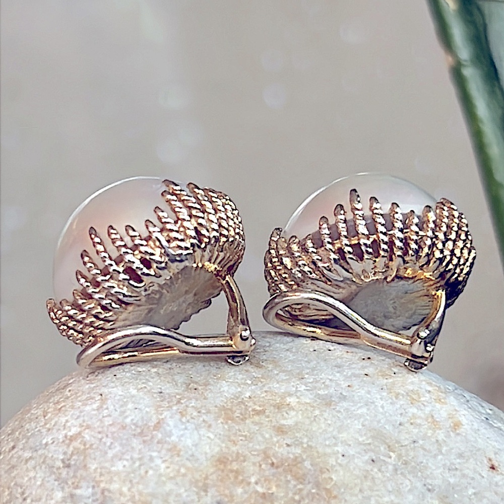 14 karat gold, and 17 mm pearl earrings - Picture 3 of 7